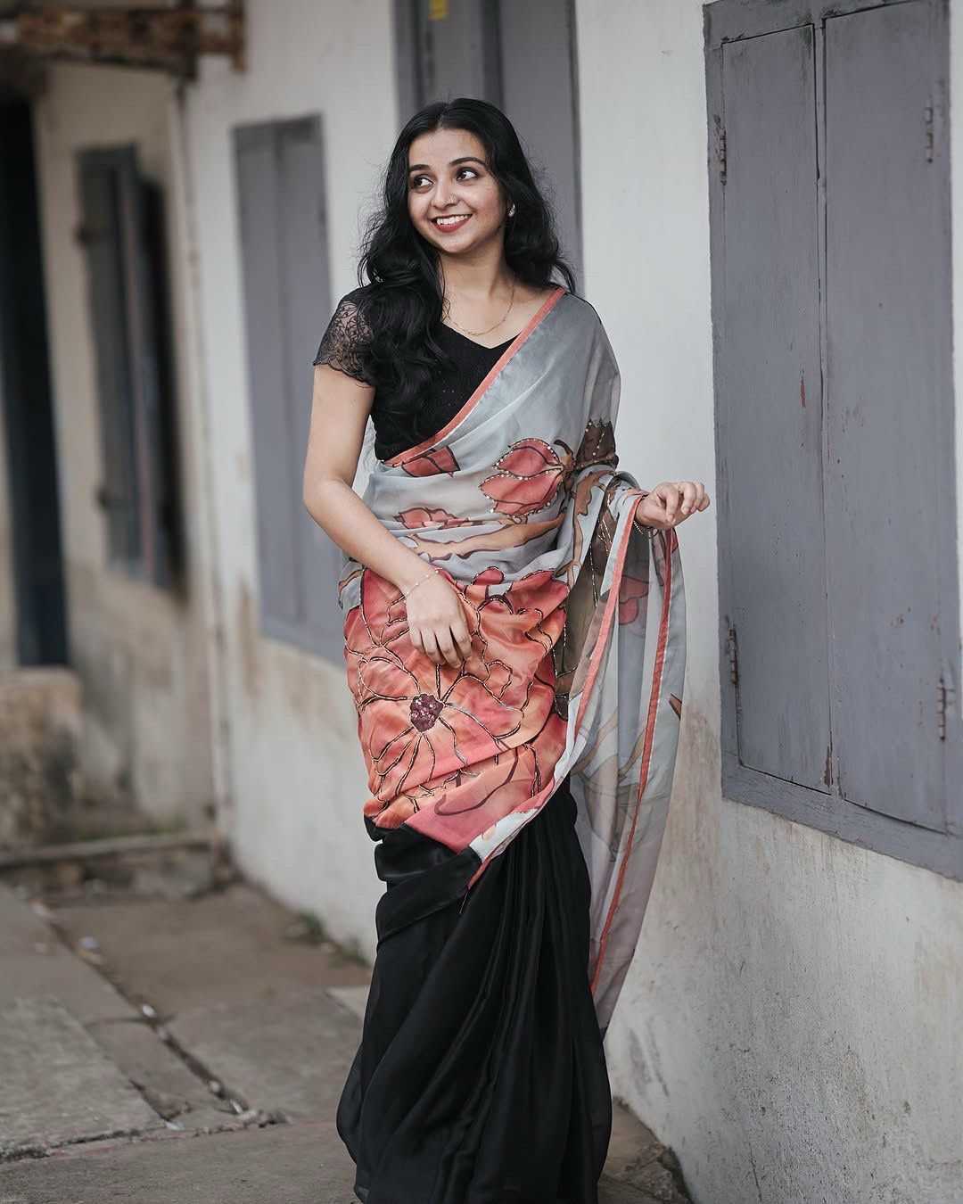 Japan Sartin Designer Saree in Dark Wine