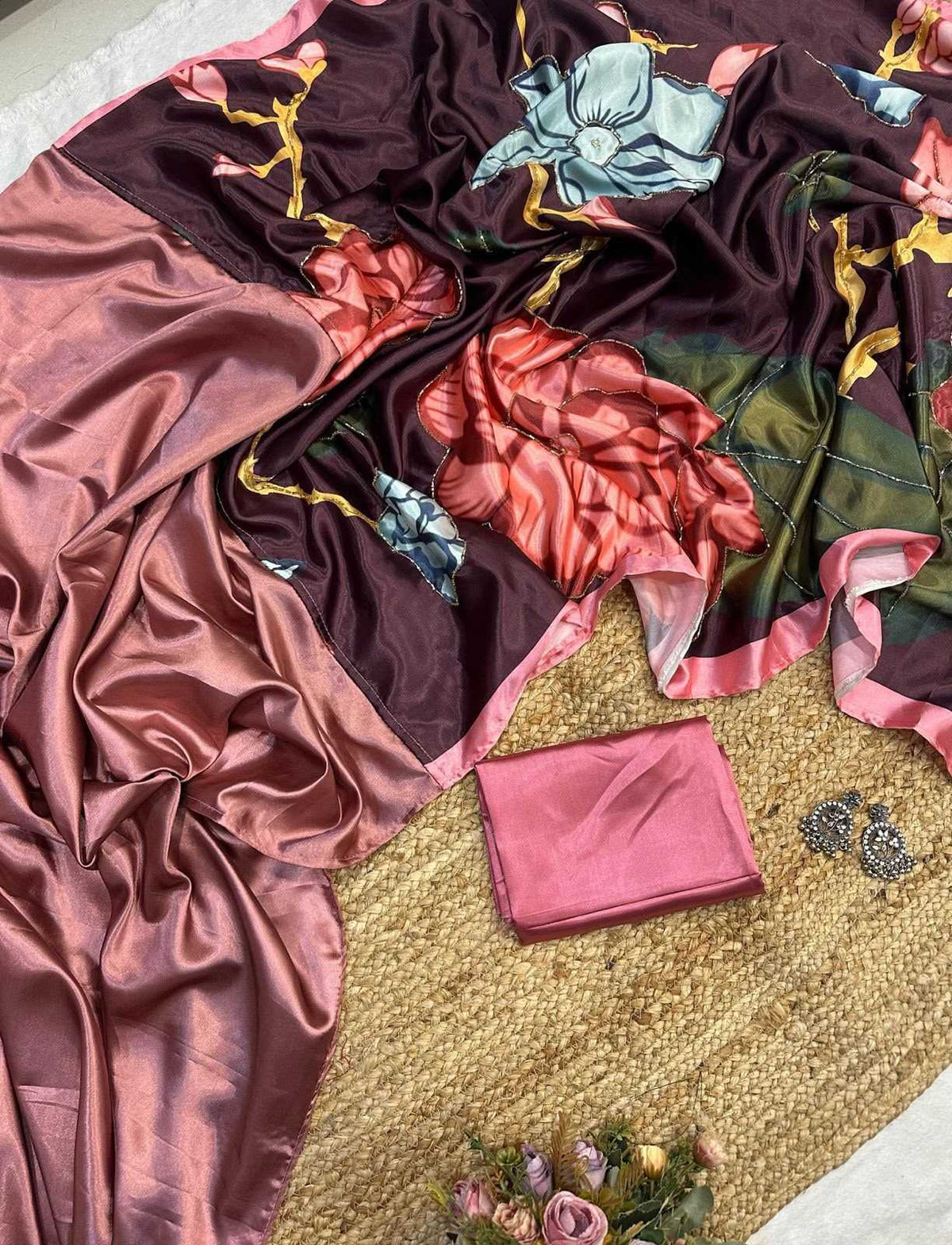 Japan Sartin Designer Saree in Dark Wine