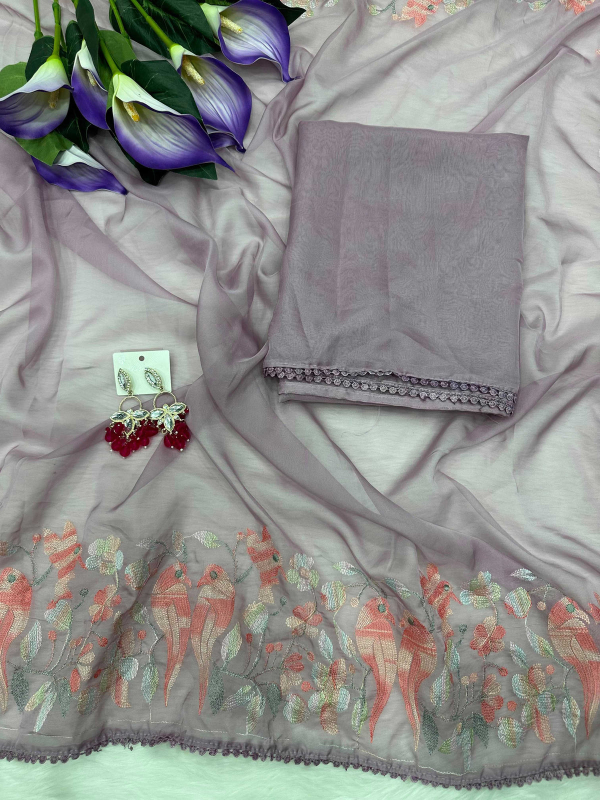 Organza Designer Saree in Pink