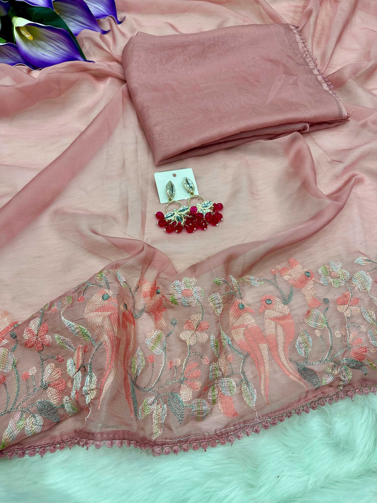 Organza Designer Saree in Pink