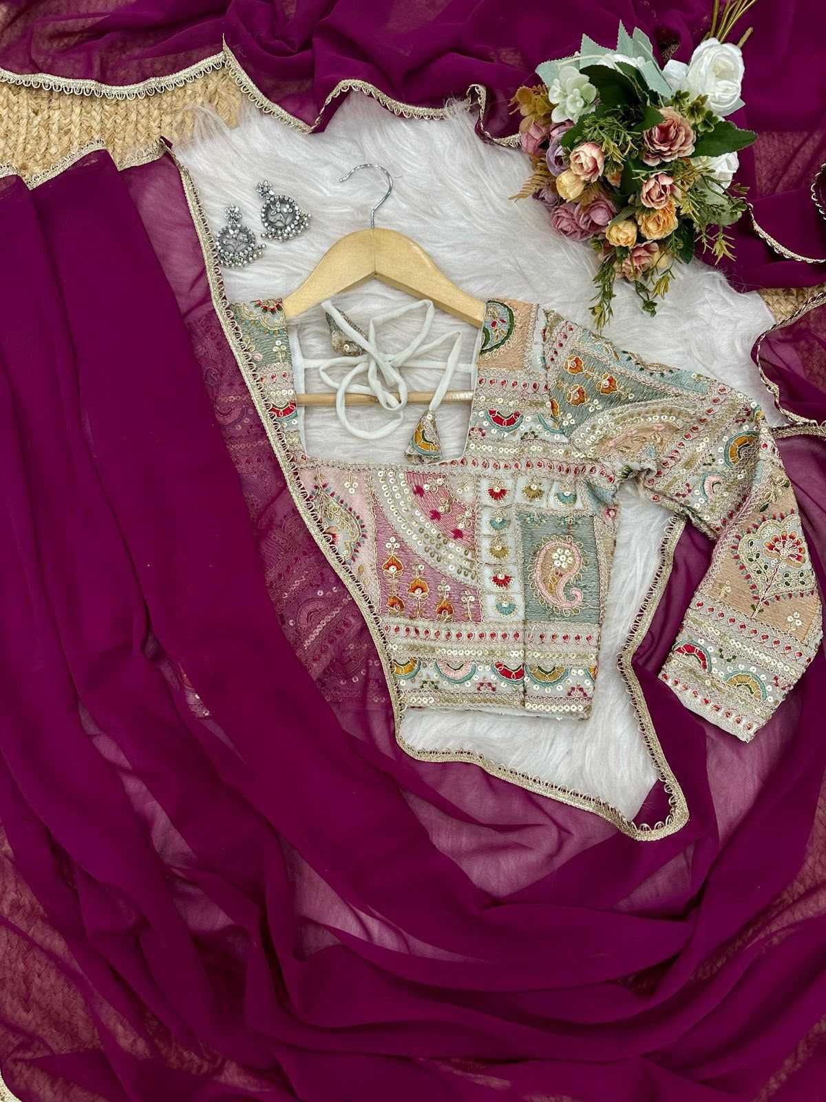 Georgette Saree in Wine