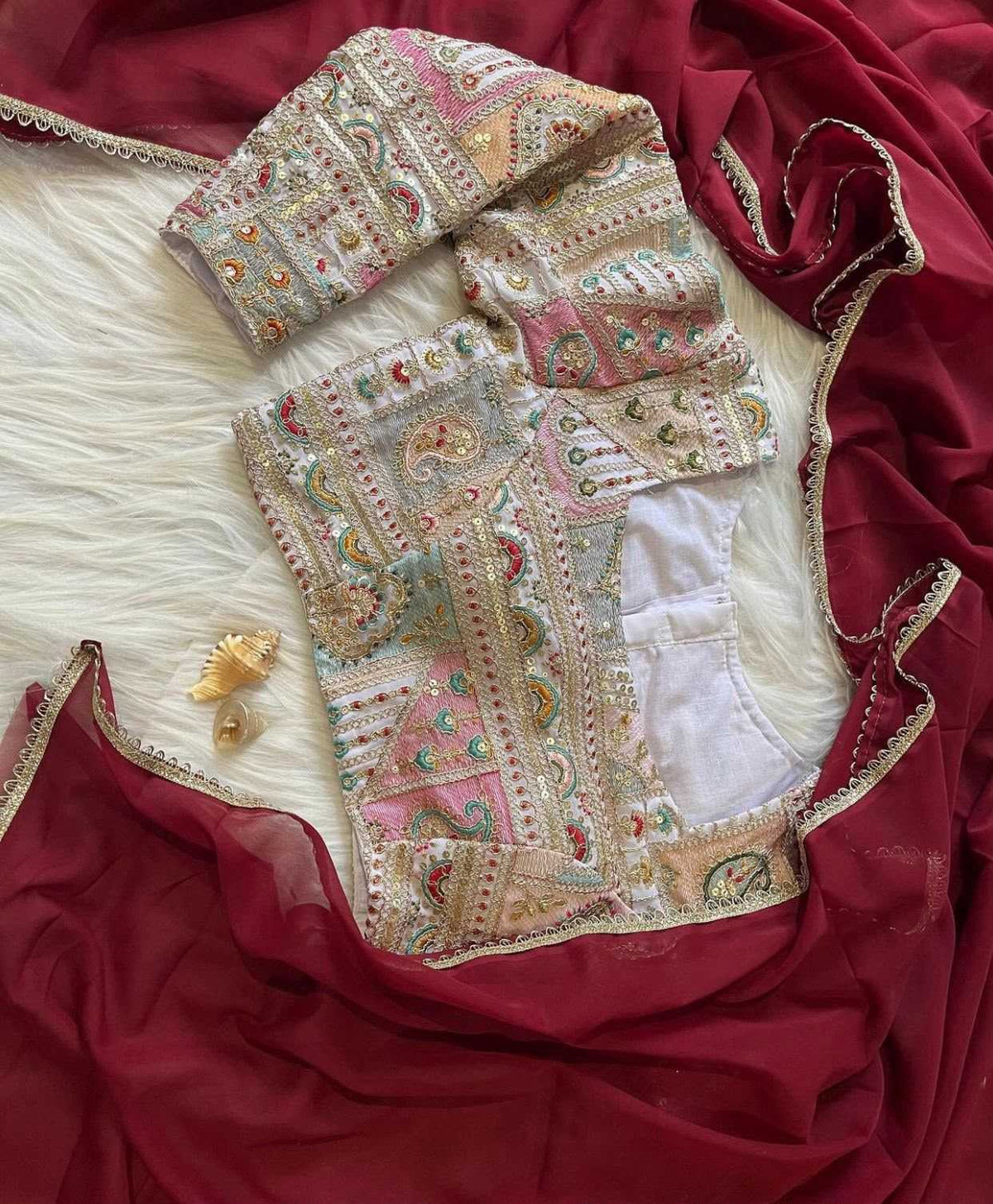 Georgette Saree in Wine