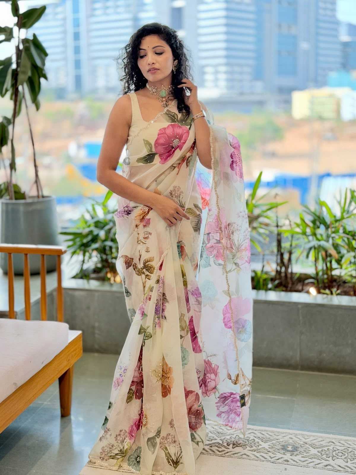 Sat Tabby Silk Printed Saree