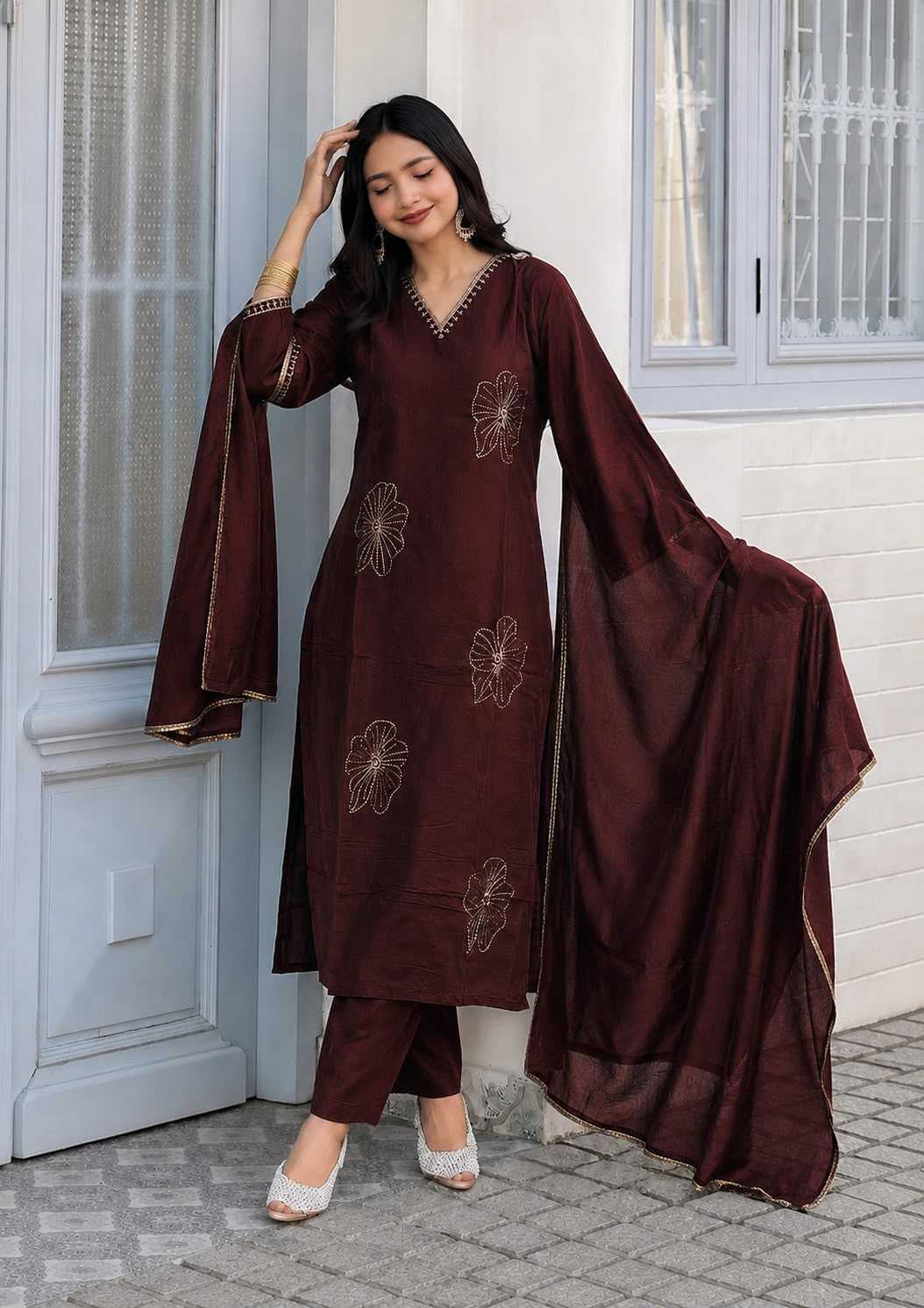 Heavy Roman Silk Ladies Suit