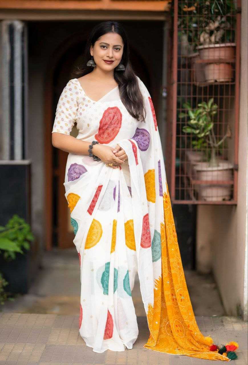 Georgette Printed Saree in Yellow