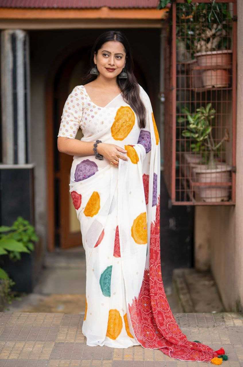 Georgette Printed Saree in Yellow