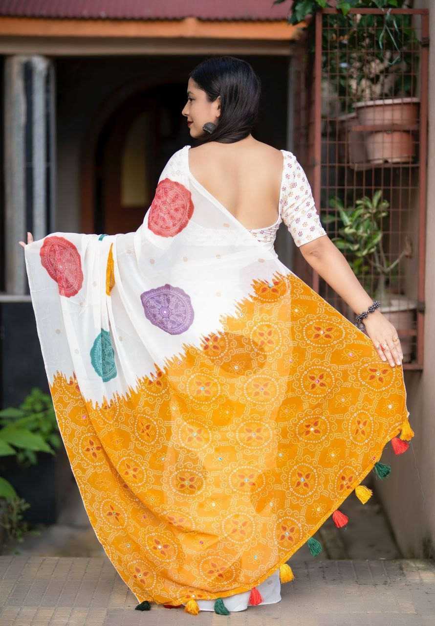 Georgette Printed Saree in Yellow