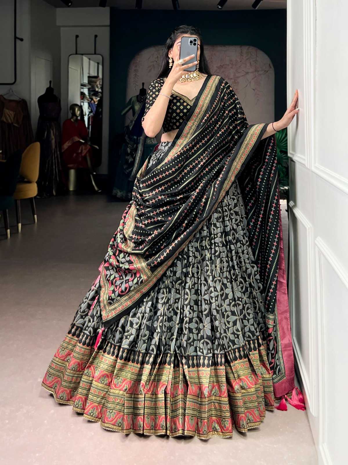 Dola Silk Designer Lehenga in Black