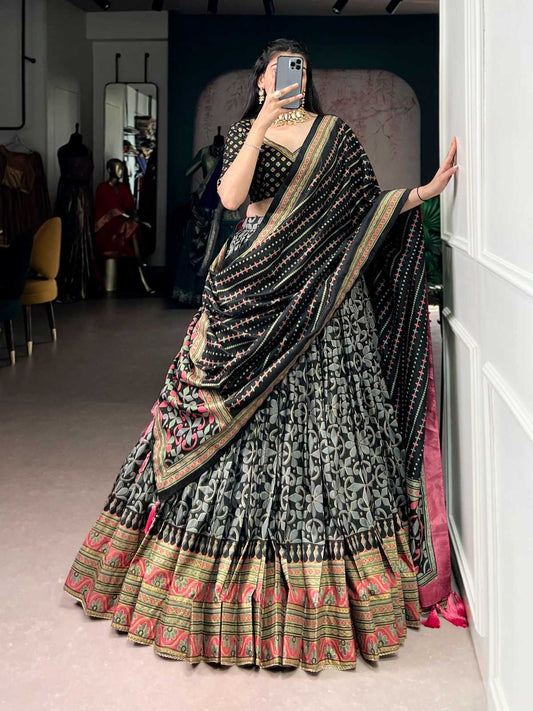 Dola Silk Designer Lehenga in Black