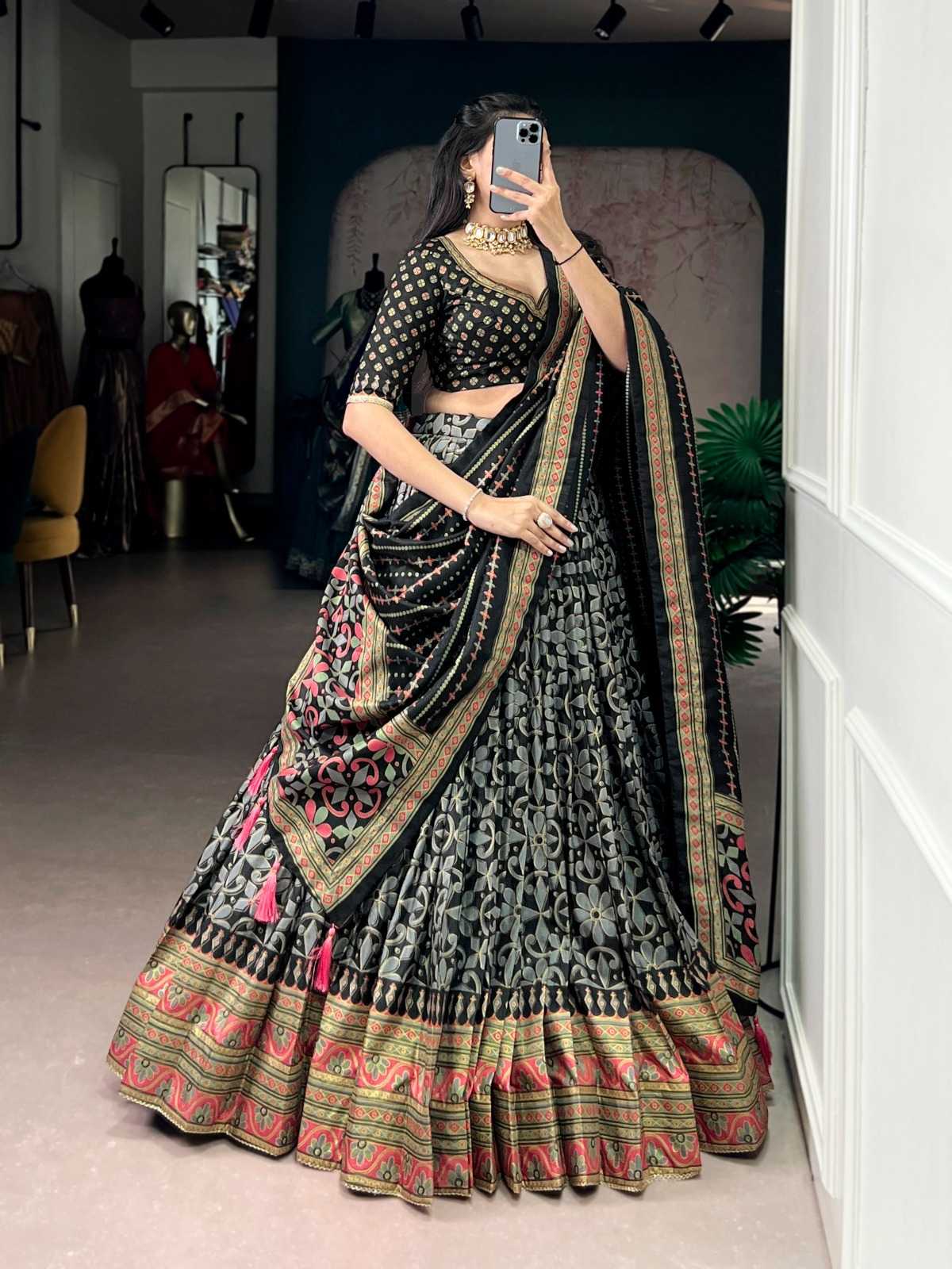 Dola Silk Designer Lehenga in Black