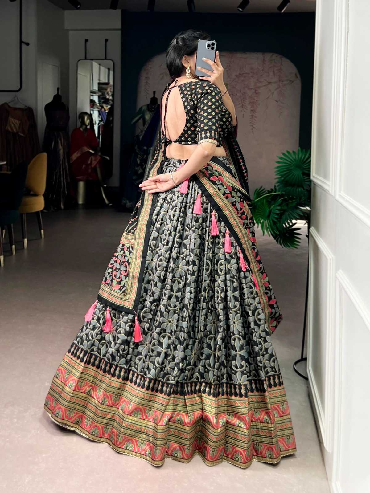 Dola Silk Designer Lehenga in Black