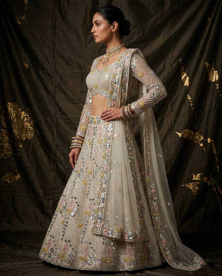 Soft Butter Silk Embroidered Lehenga