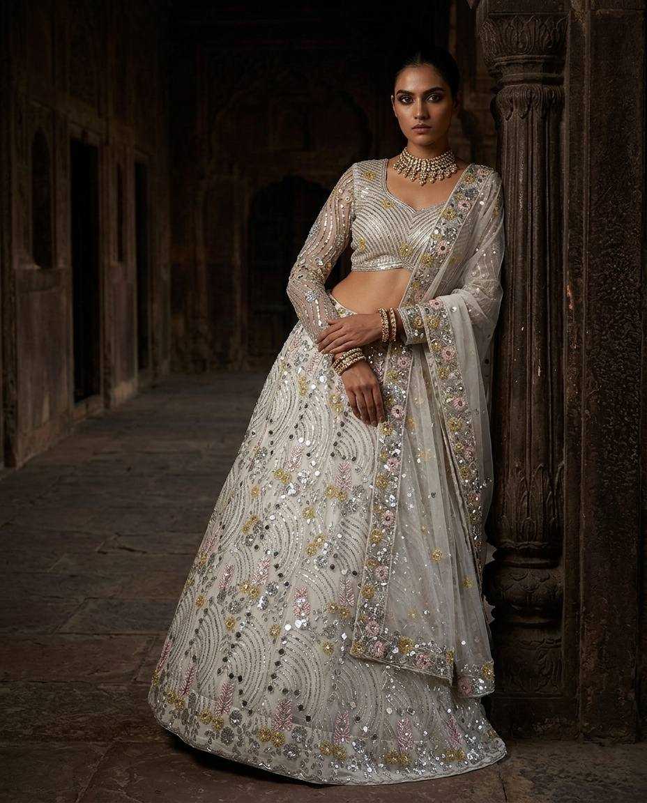 Soft Butter Silk Embroidered Lehenga