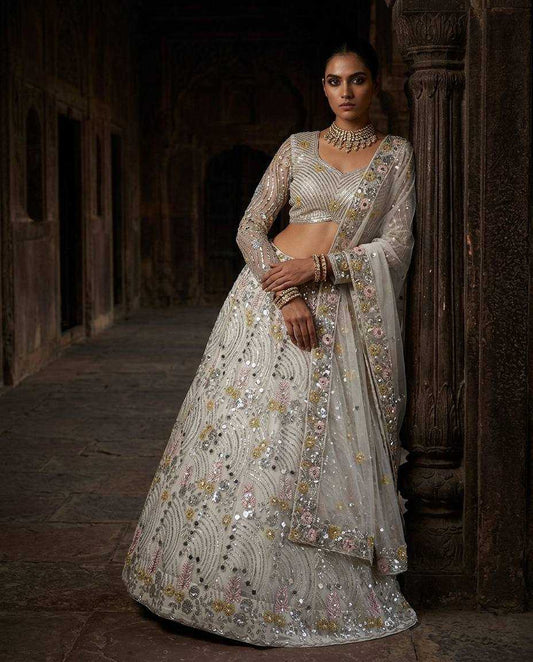 Soft Butter Silk Embroidered Lehenga