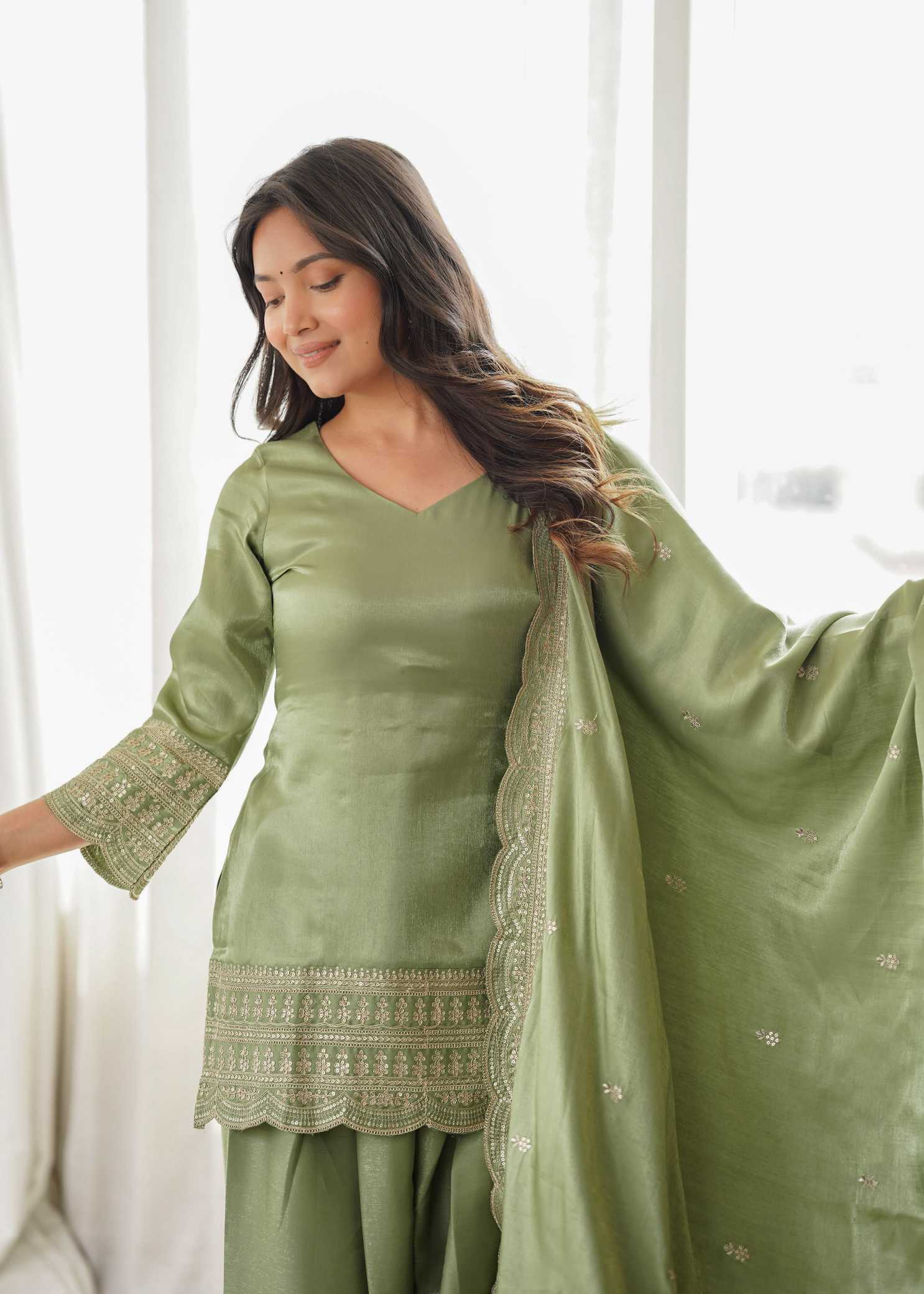 Heavy Roman Silk Party Wear Kurti
