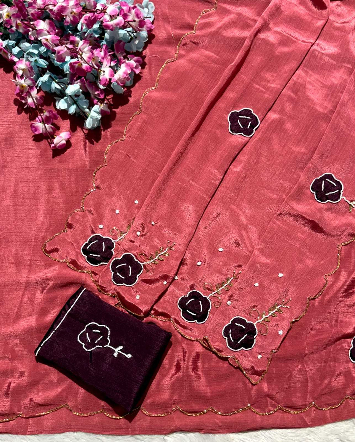 And Chinon Silk Designer Saree