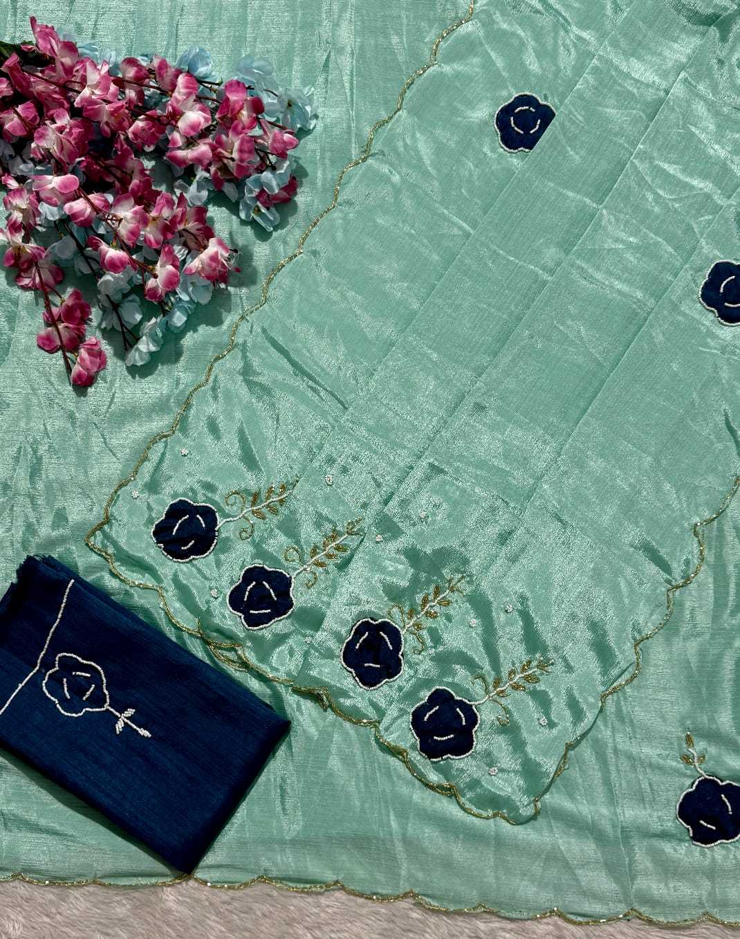 And Chinon Silk Designer Saree