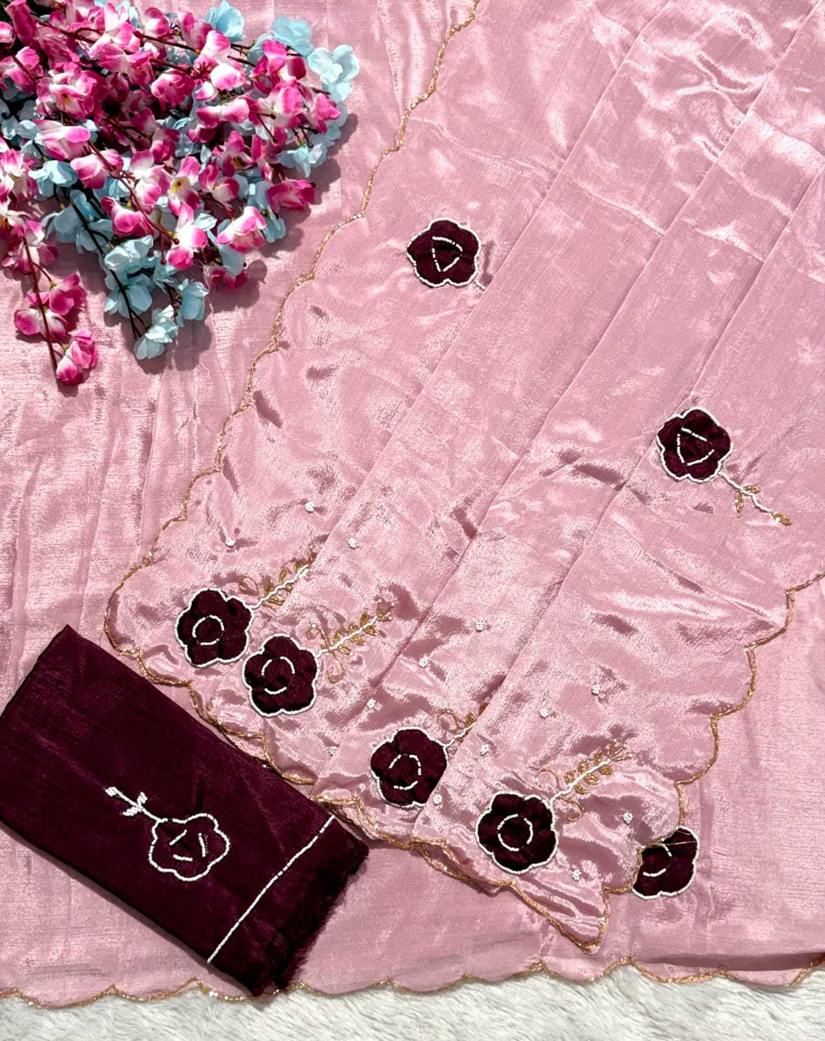 And Chinon Silk Designer Saree