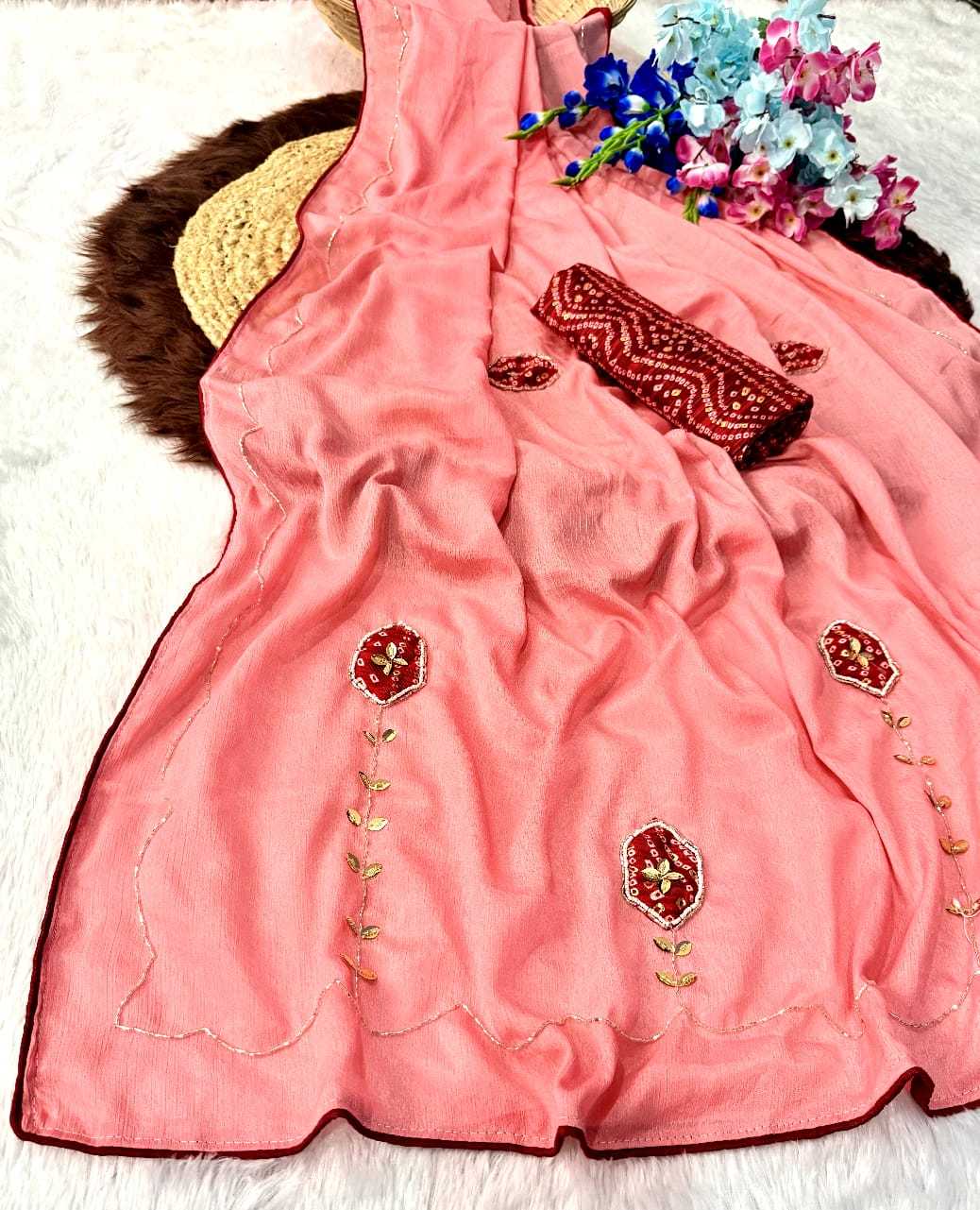 Chinon Printed Silk Saree