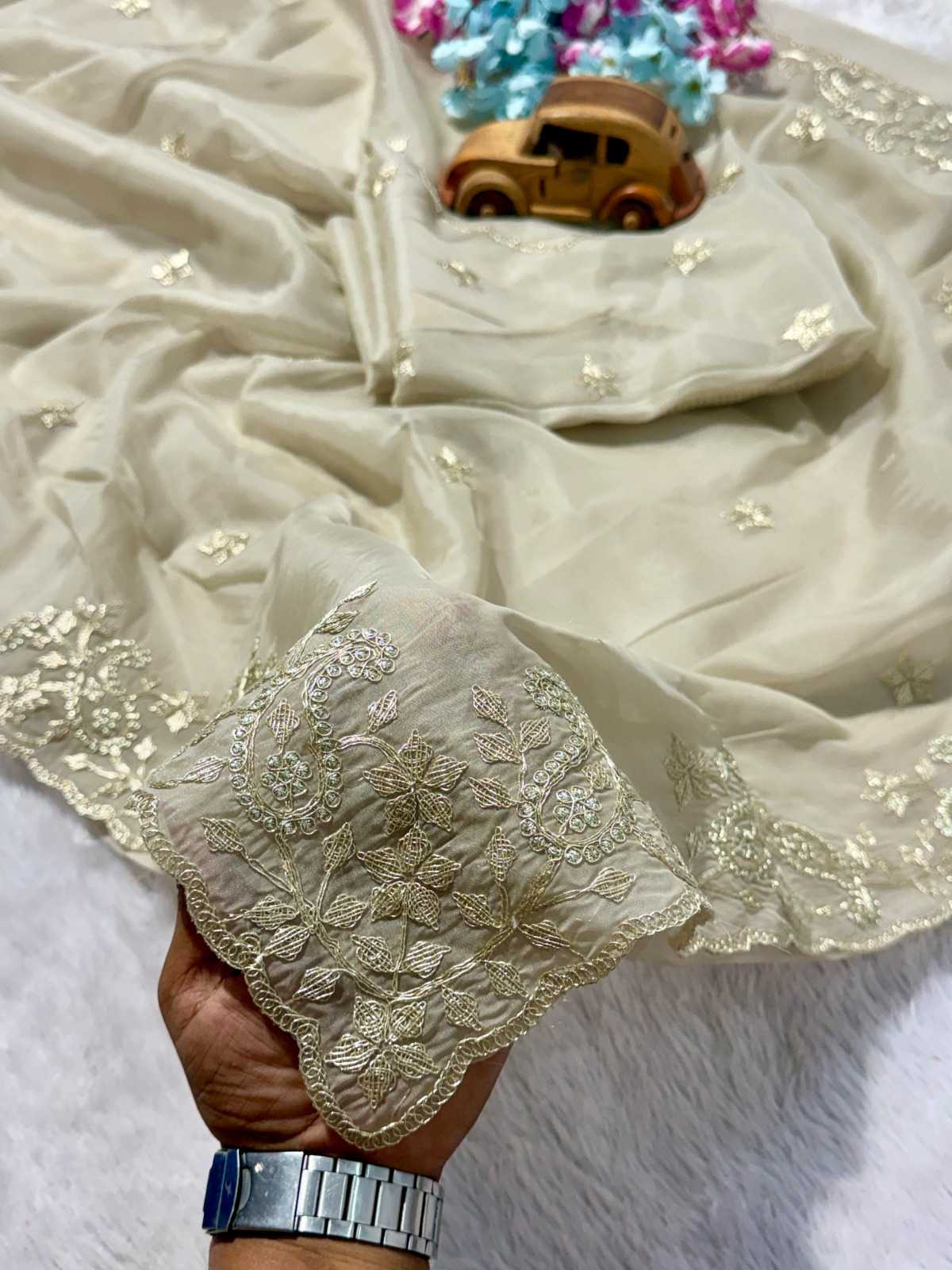 Heavy Roman Silk Embroidered Saree