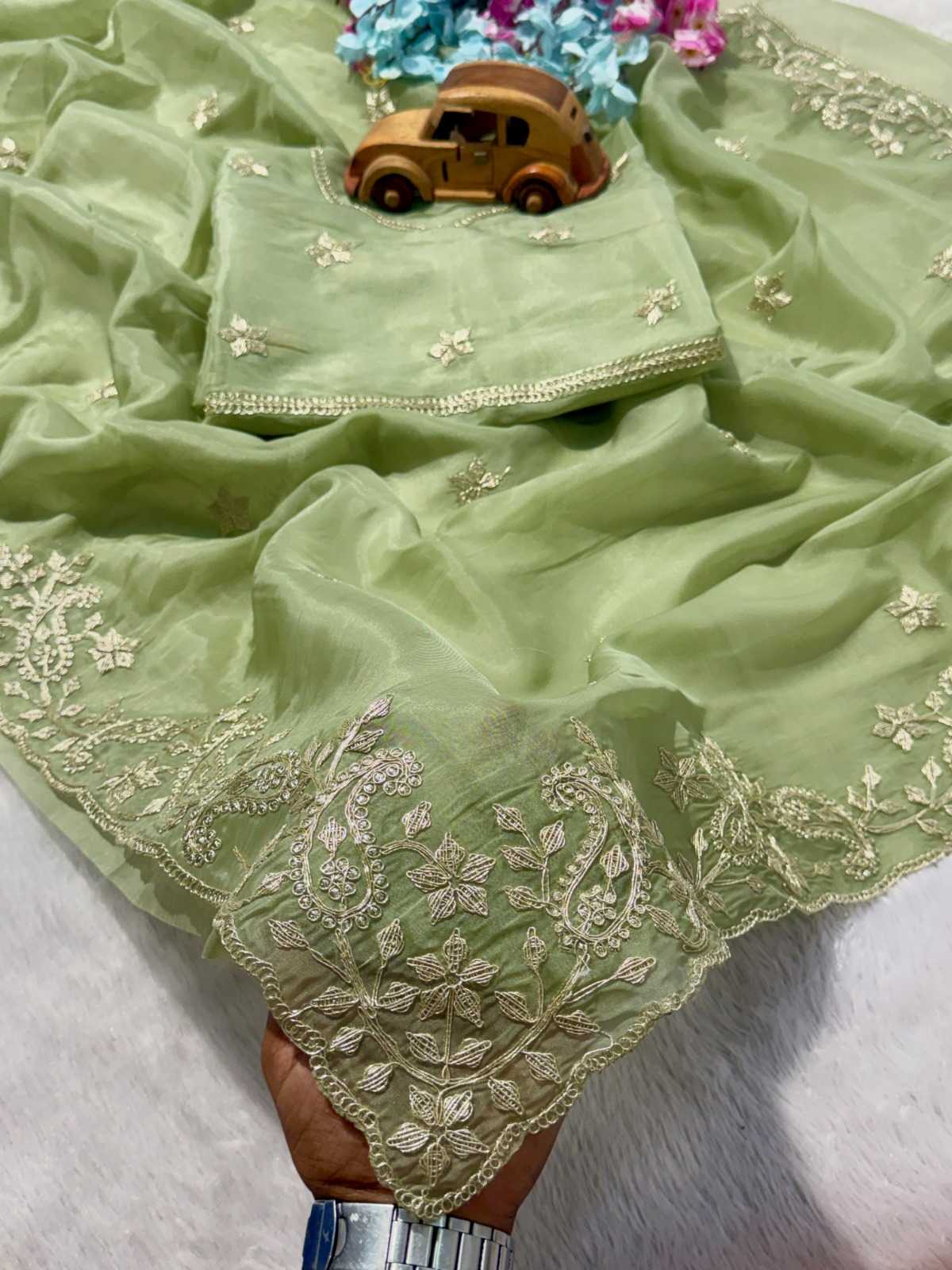 Heavy Roman Silk Embroidered Saree