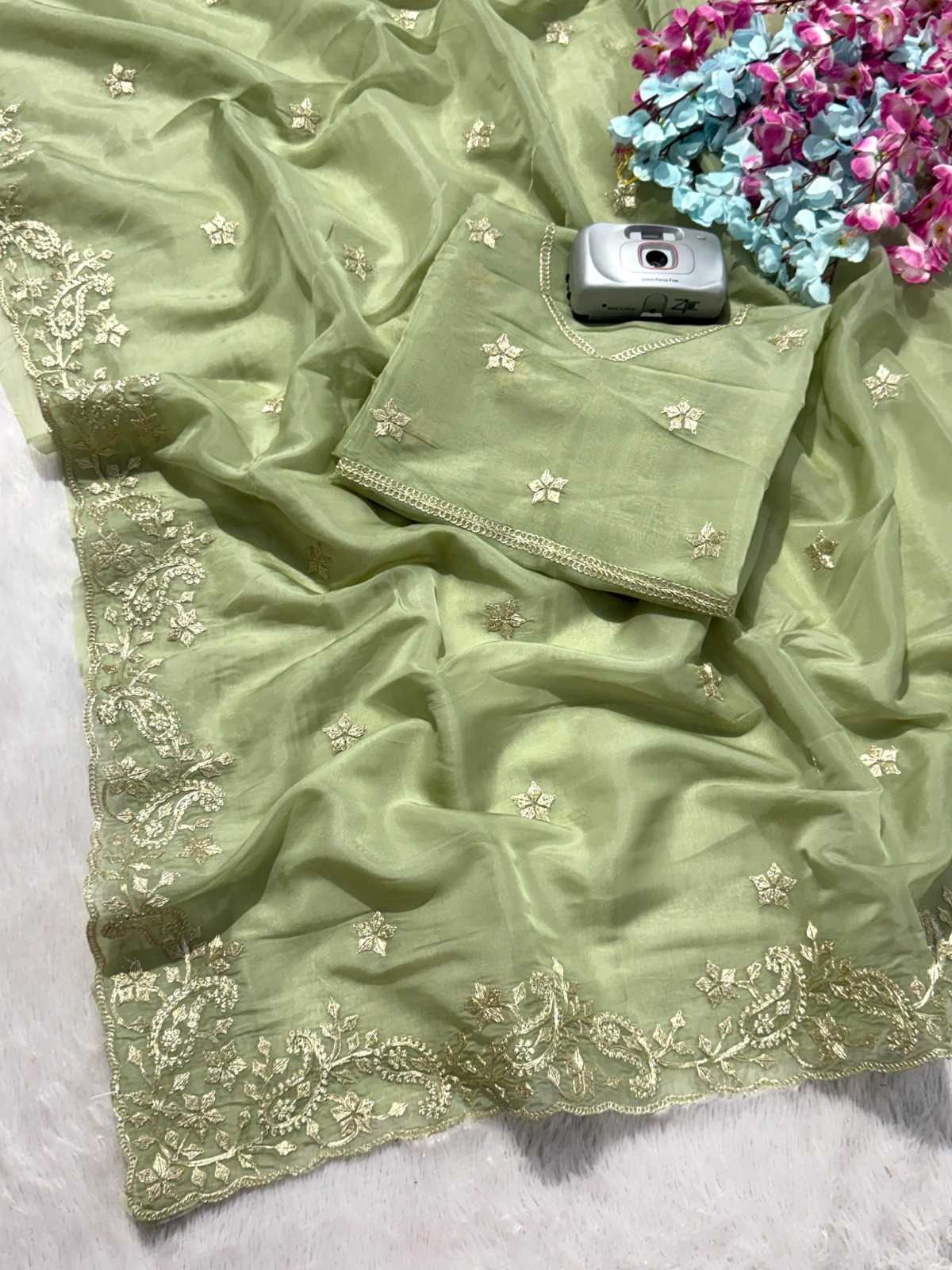 Heavy Roman Silk Embroidered Saree