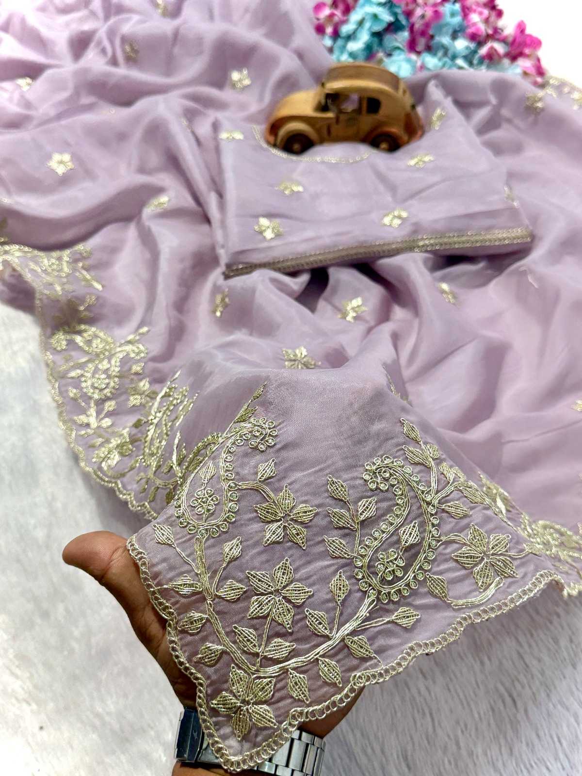 Heavy Roman Silk Embroidered Saree