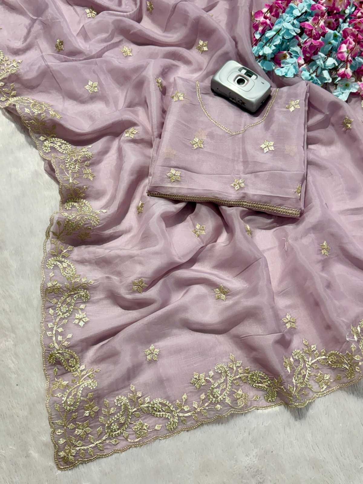 Heavy Roman Silk Embroidered Saree