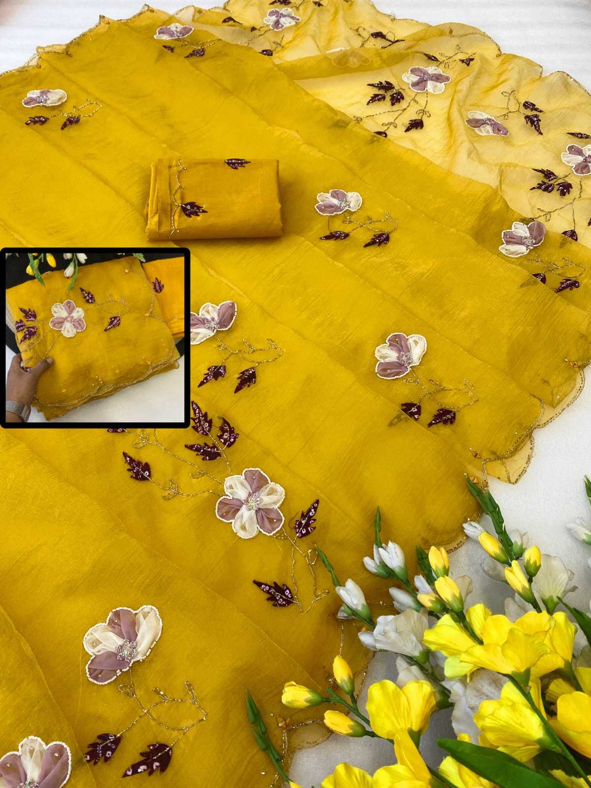 Soft Gold Crush Designer Saree