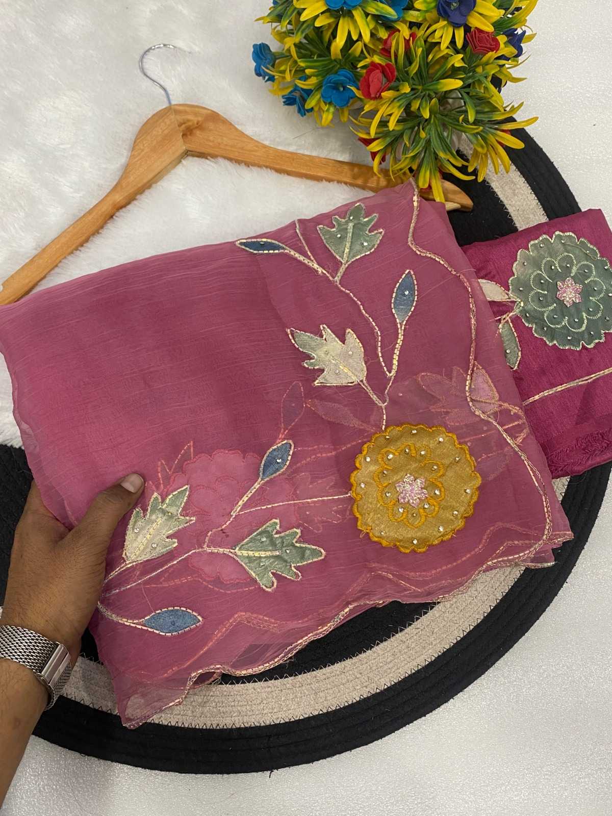 Silk Cotton Hand Work Saree