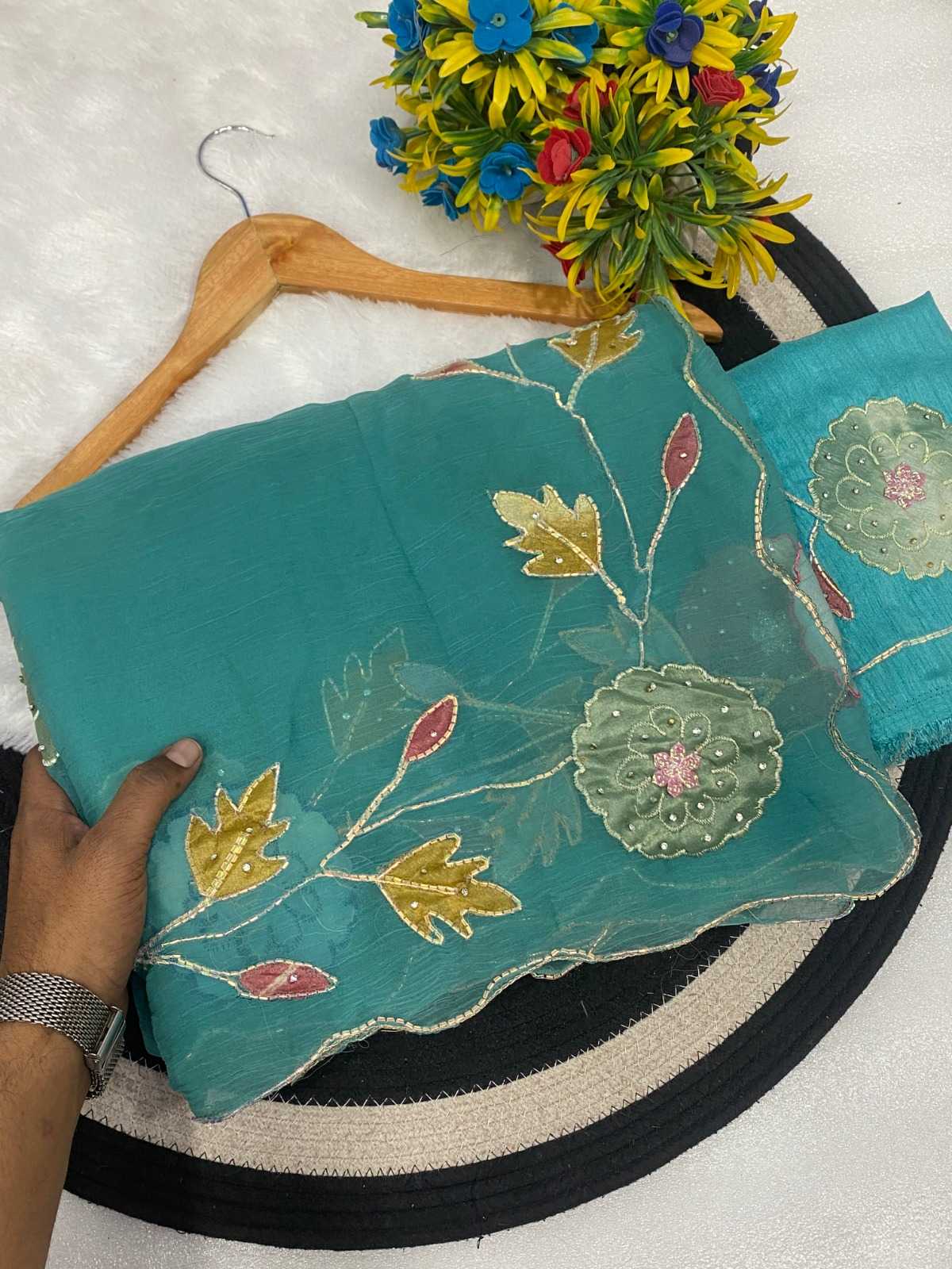 Silk Cotton Hand Work Saree