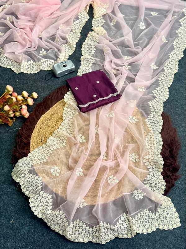 Heavy Roman Silk Party Wear Saree