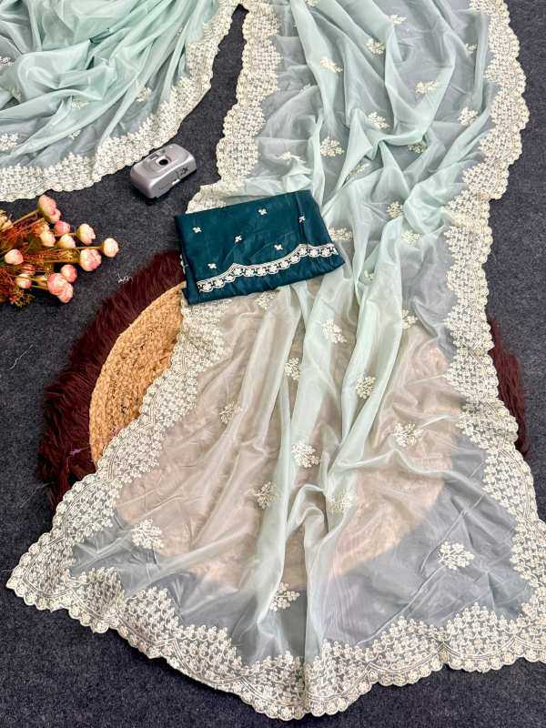 Heavy Roman Silk Party Wear Saree