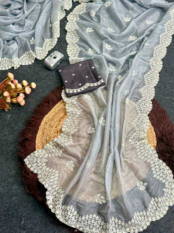 Heavy Roman Silk Party Wear Saree