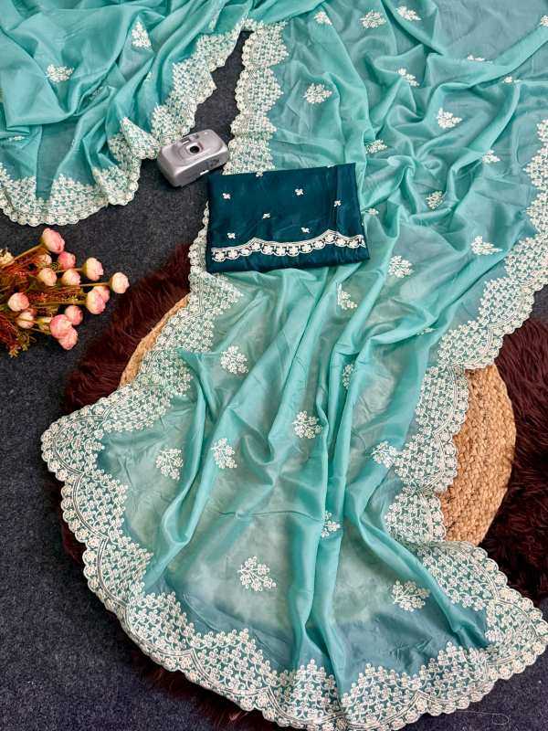 Heavy Roman Silk Party Wear Saree