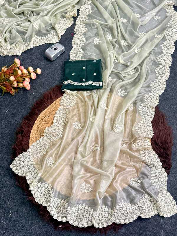 Heavy Roman Silk Party Wear Saree