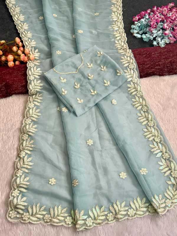 Heavy Roman Silk Sequence Saree