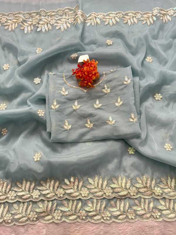 Heavy Roman Silk Sequence Saree