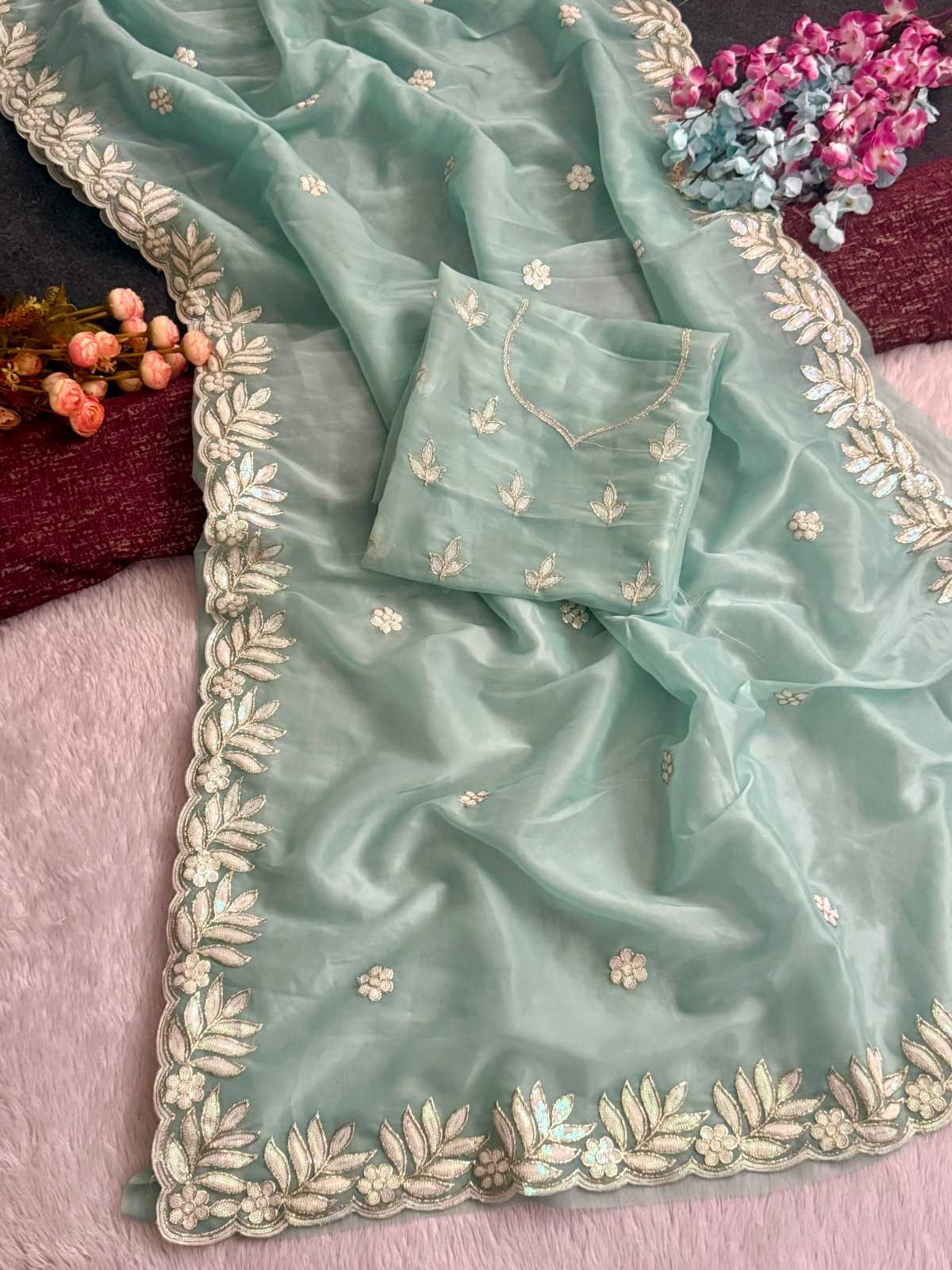 Heavy Roman Silk Sequence Saree