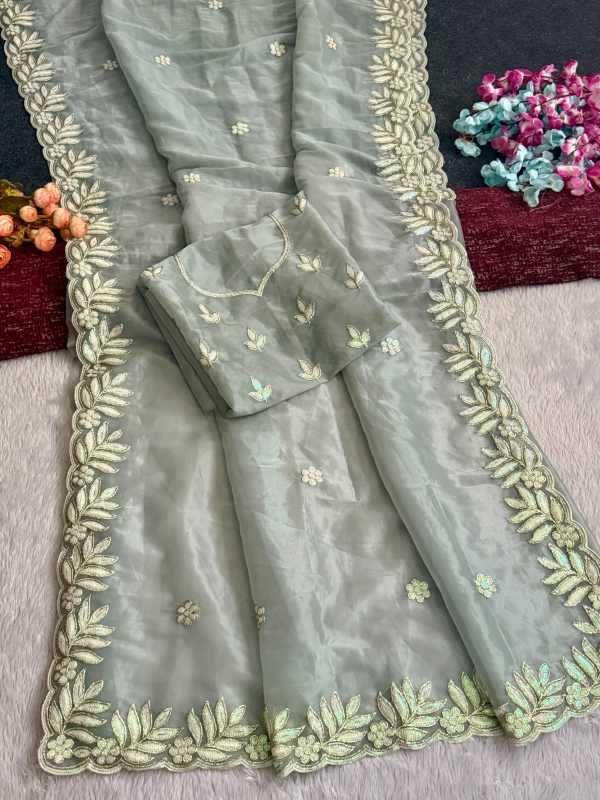 Heavy Roman Silk Sequence Saree