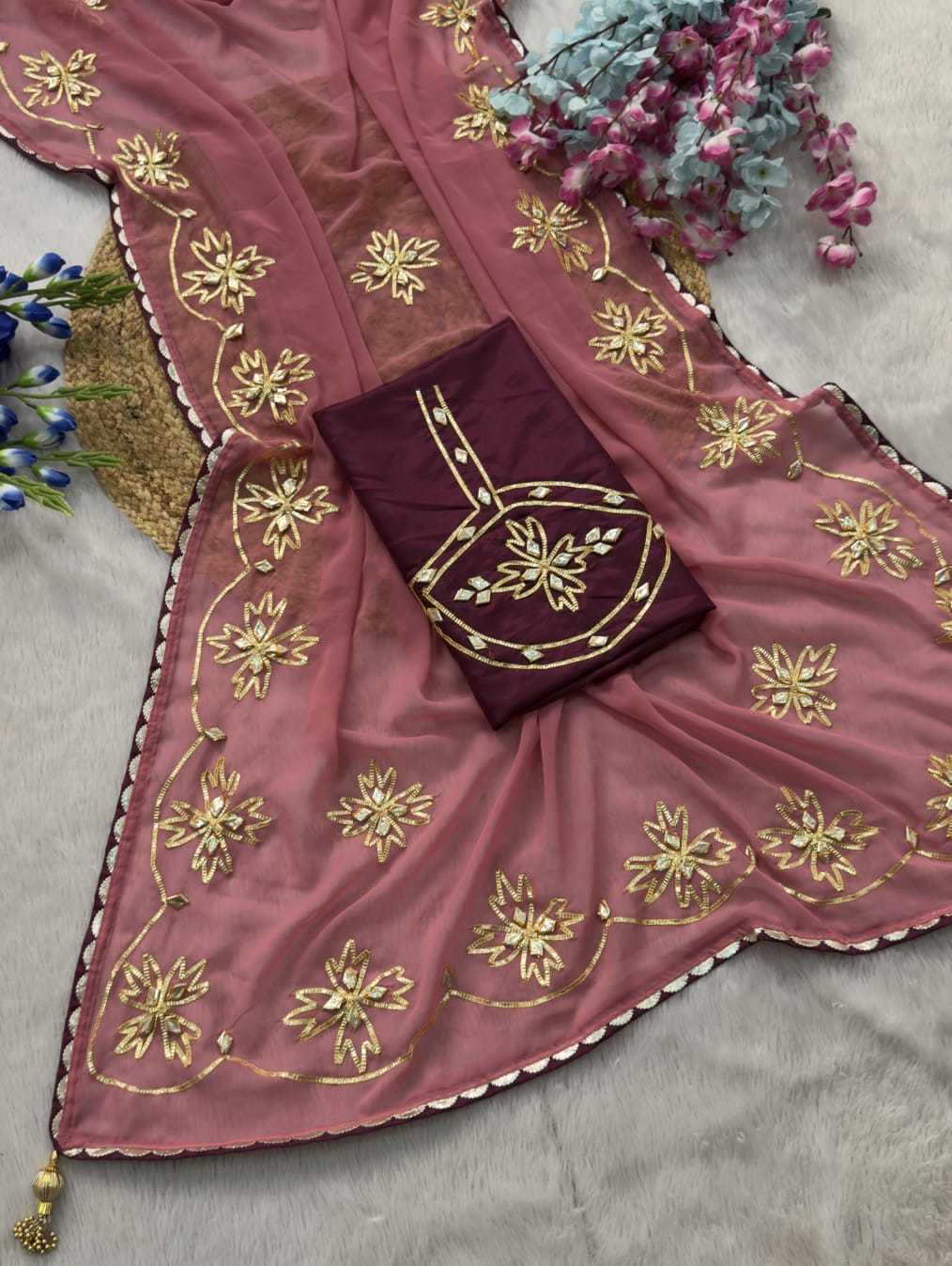 Satin Hand Work Saree