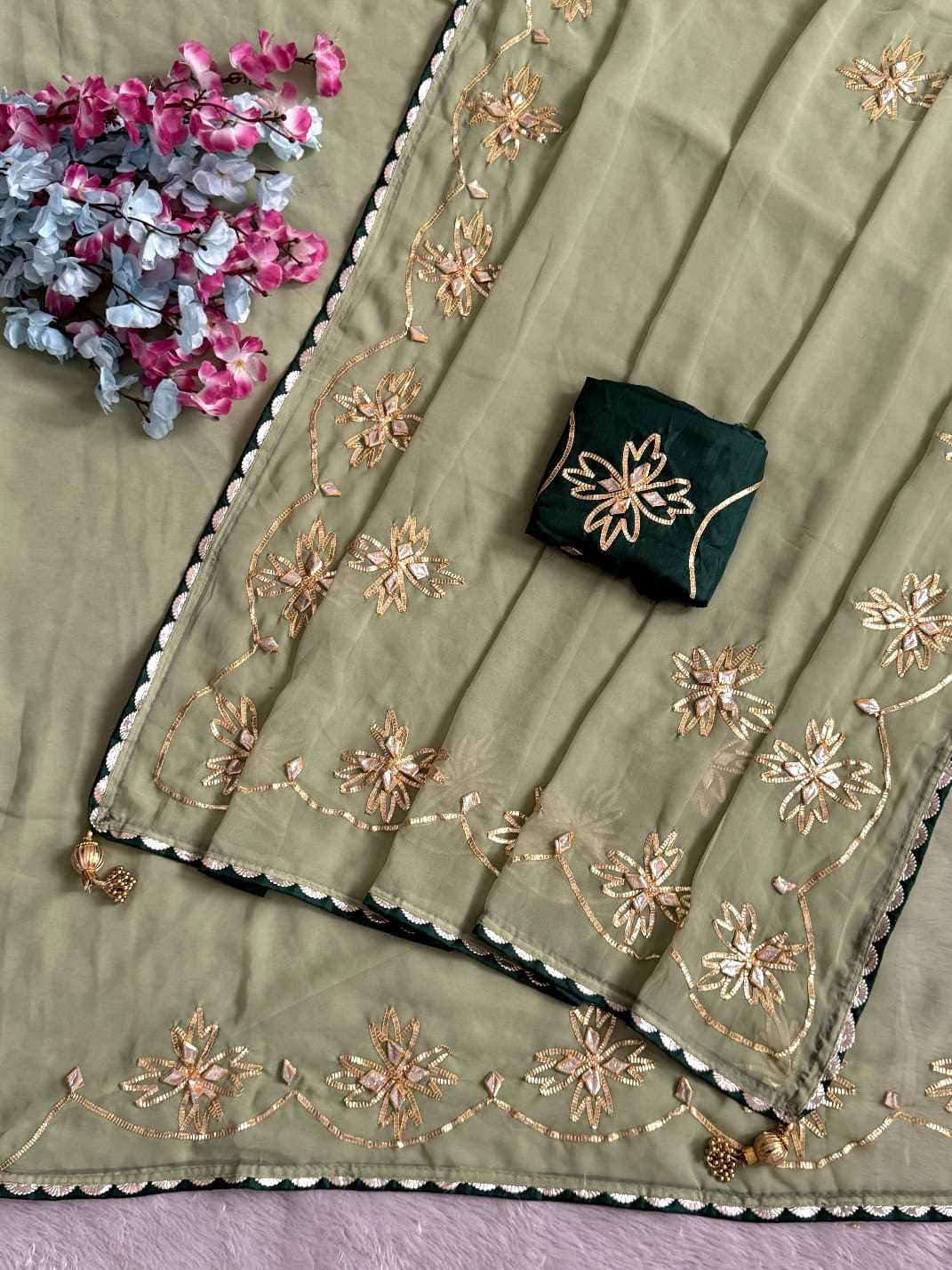 Satin Hand Work Saree