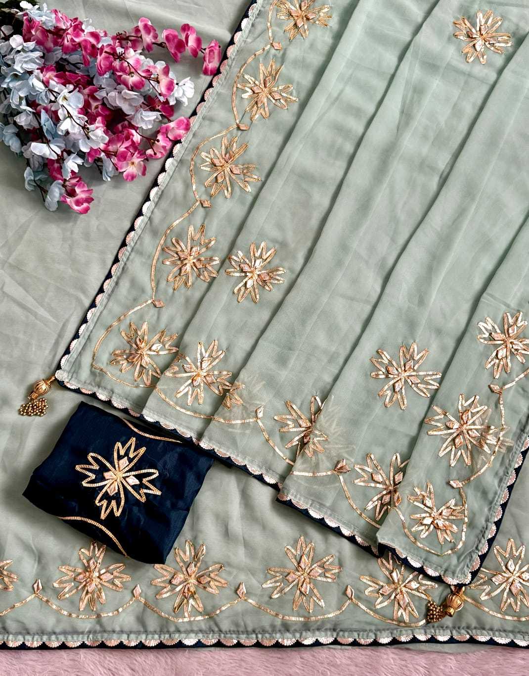 Satin Hand Work Saree