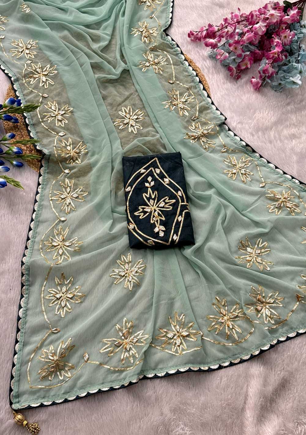Satin Hand Work Saree