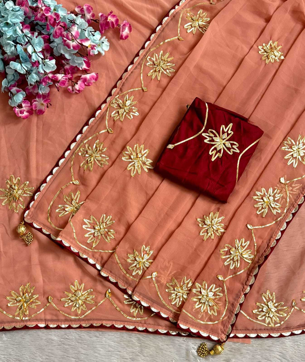 Satin Hand Work Saree
