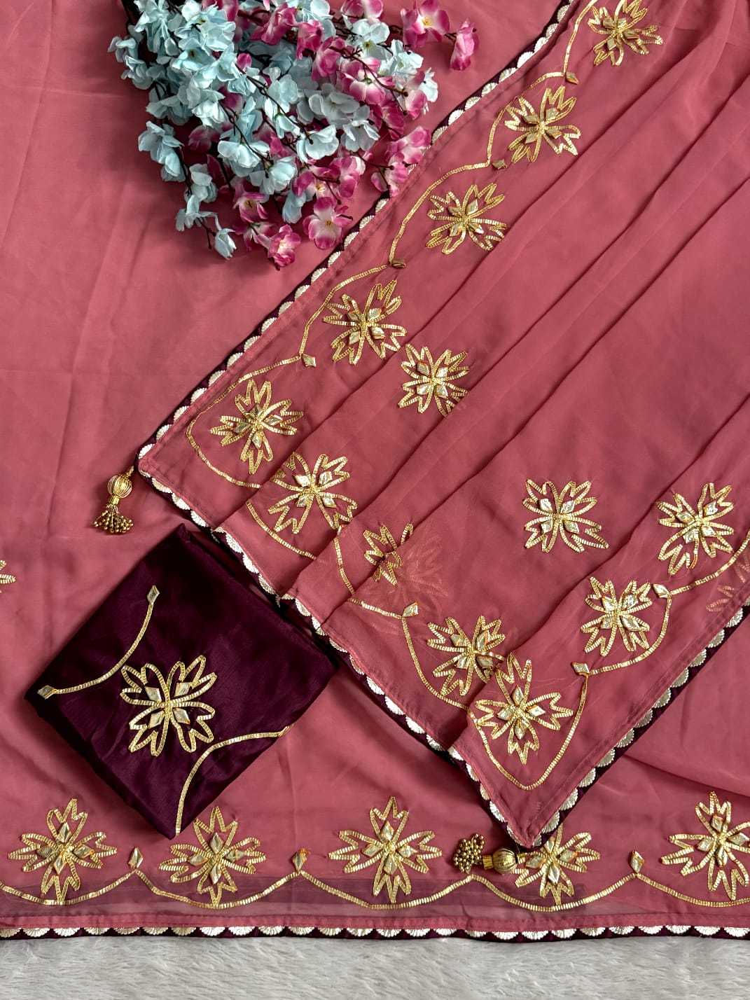 Satin Hand Work Saree