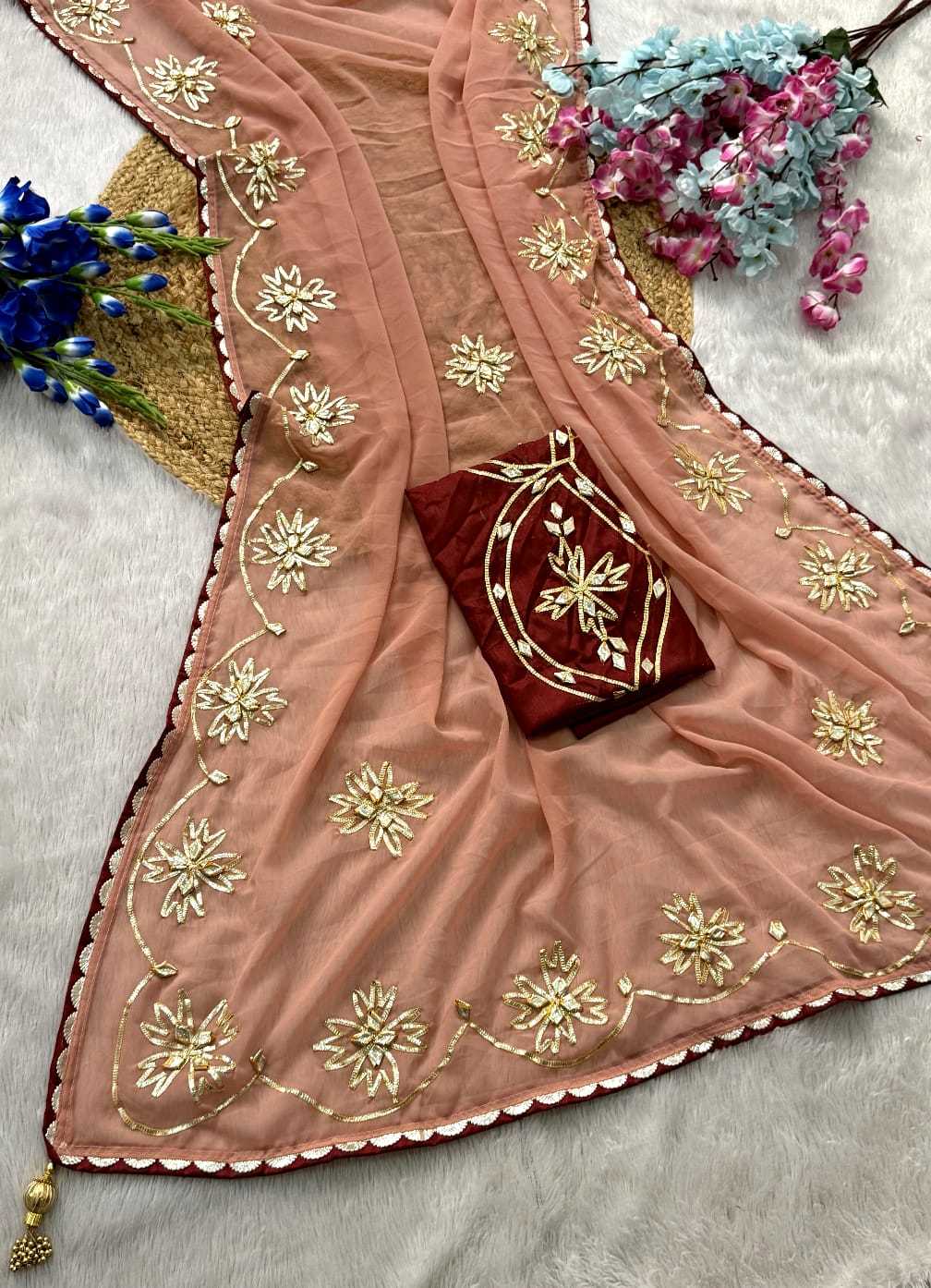Satin Hand Work Saree