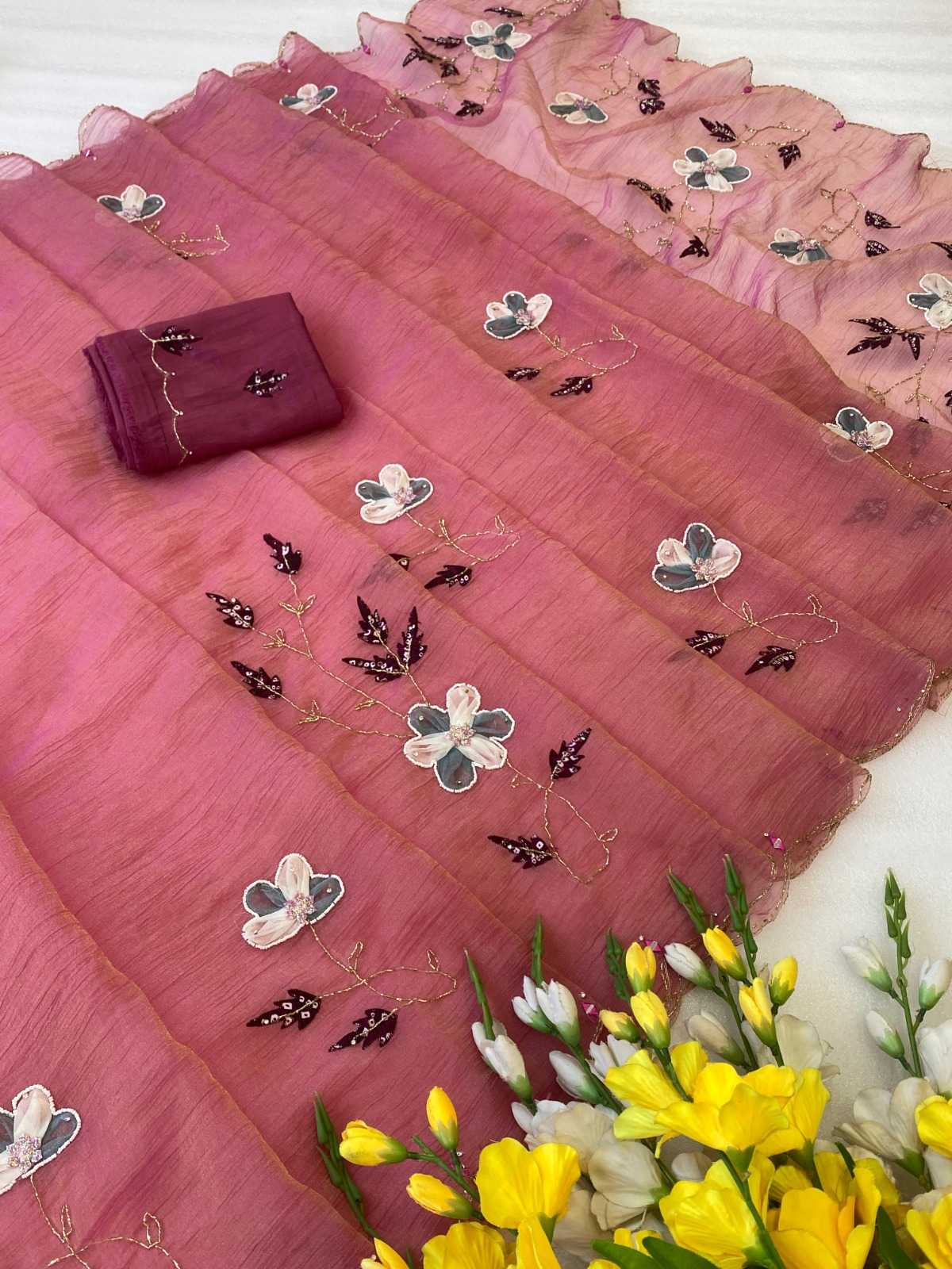 Silk Cotton Hand Work Saree