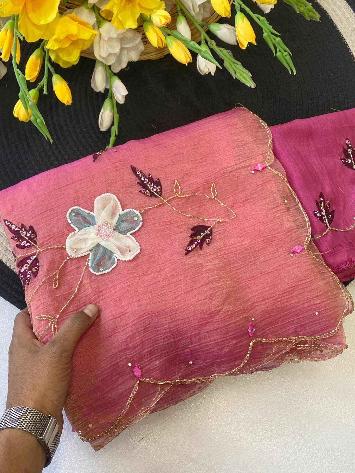 Silk Cotton Hand Work Saree