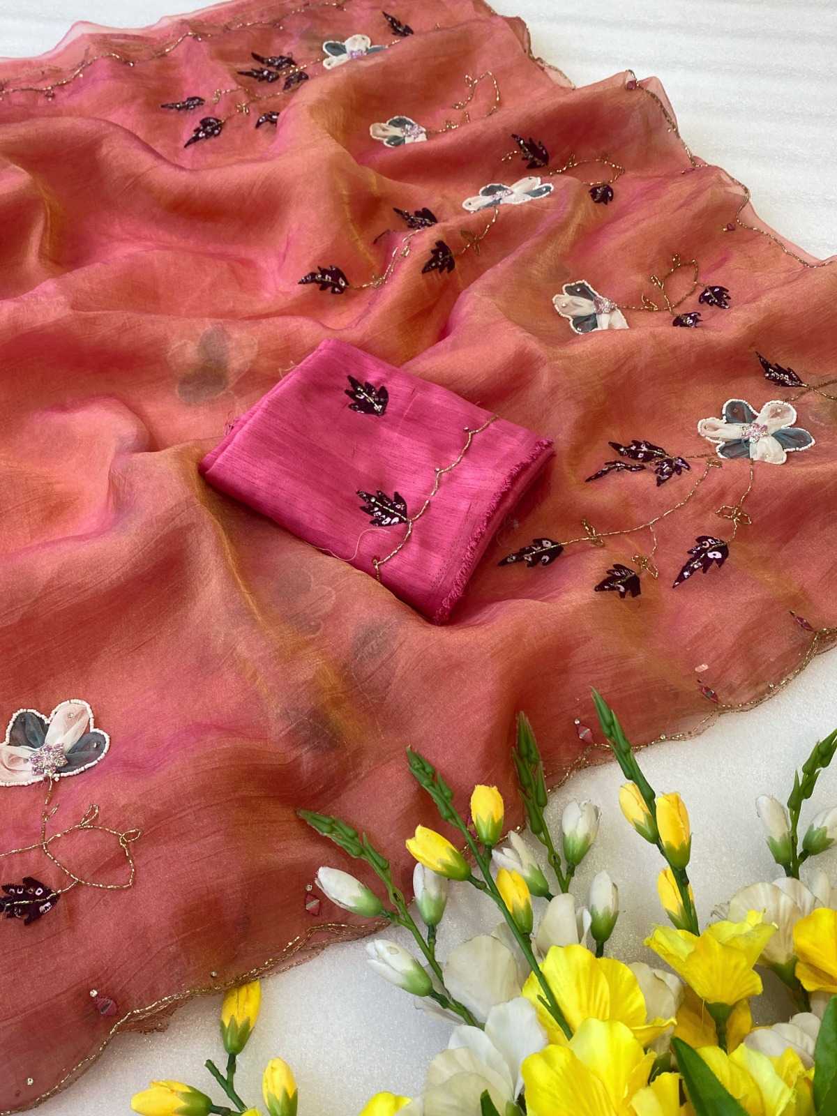 Silk Cotton Hand Work Saree